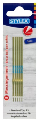 5 Stück Kugelschreibermine Messing TYP A3 Kulimine Nachfüllmine blau