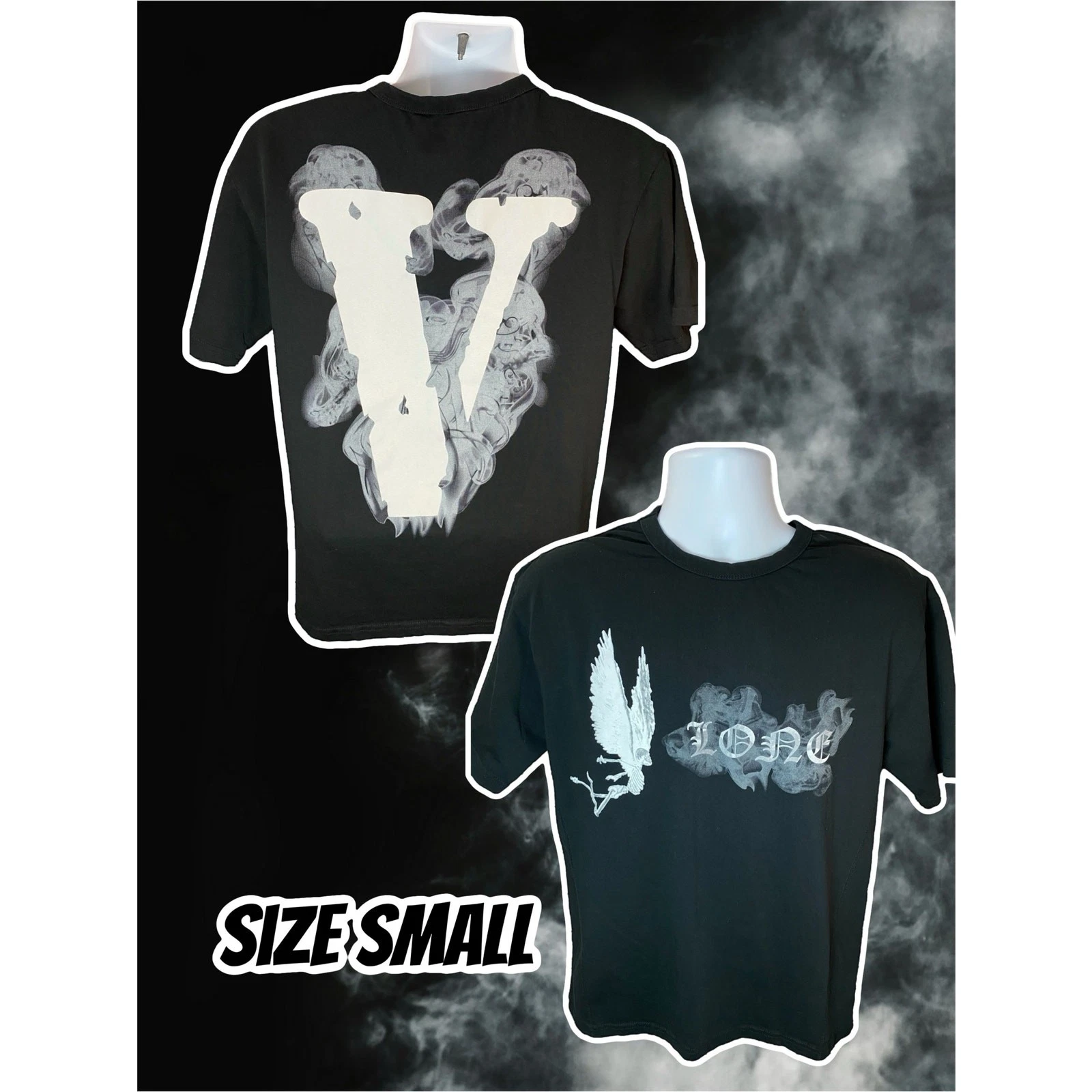 VLONE Smoke Demon Angel Female Couple V Back Print Black Shirt Small (20x26)