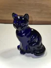 Fenton Cobalt Colonial Blue Glass SHORT Cat Figurine - Sitting Curio Kitty