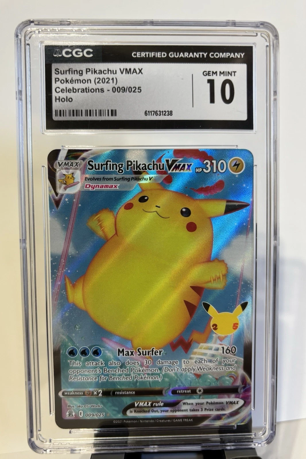 2021 Pokemon Celebrations Surfing Pikachu VMAX #9 CGC 10 Holo
