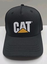 CATERPILLAR TRUCKER TWILL MESH CAP MEN'S ADJUSTABLE WHITE CAT LOGO BLACK 25