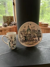 2 Vintage Stavangerflint Oslo Norway Pottery Wall Plate & Mug Cup MCM Figgjo