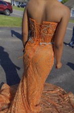 Custom Hand-Beaded Orange Mermaid Prom Gown Size 4 Corset Back Long Train