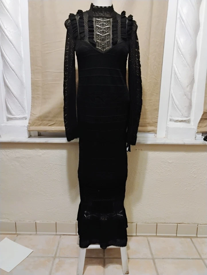 Nuevo con etiquetas Vestido Suéter Cuáquero Cuáquero de Encaje y Seda Colección Ralph Lauren Negro Talla S Foto 2 de 4