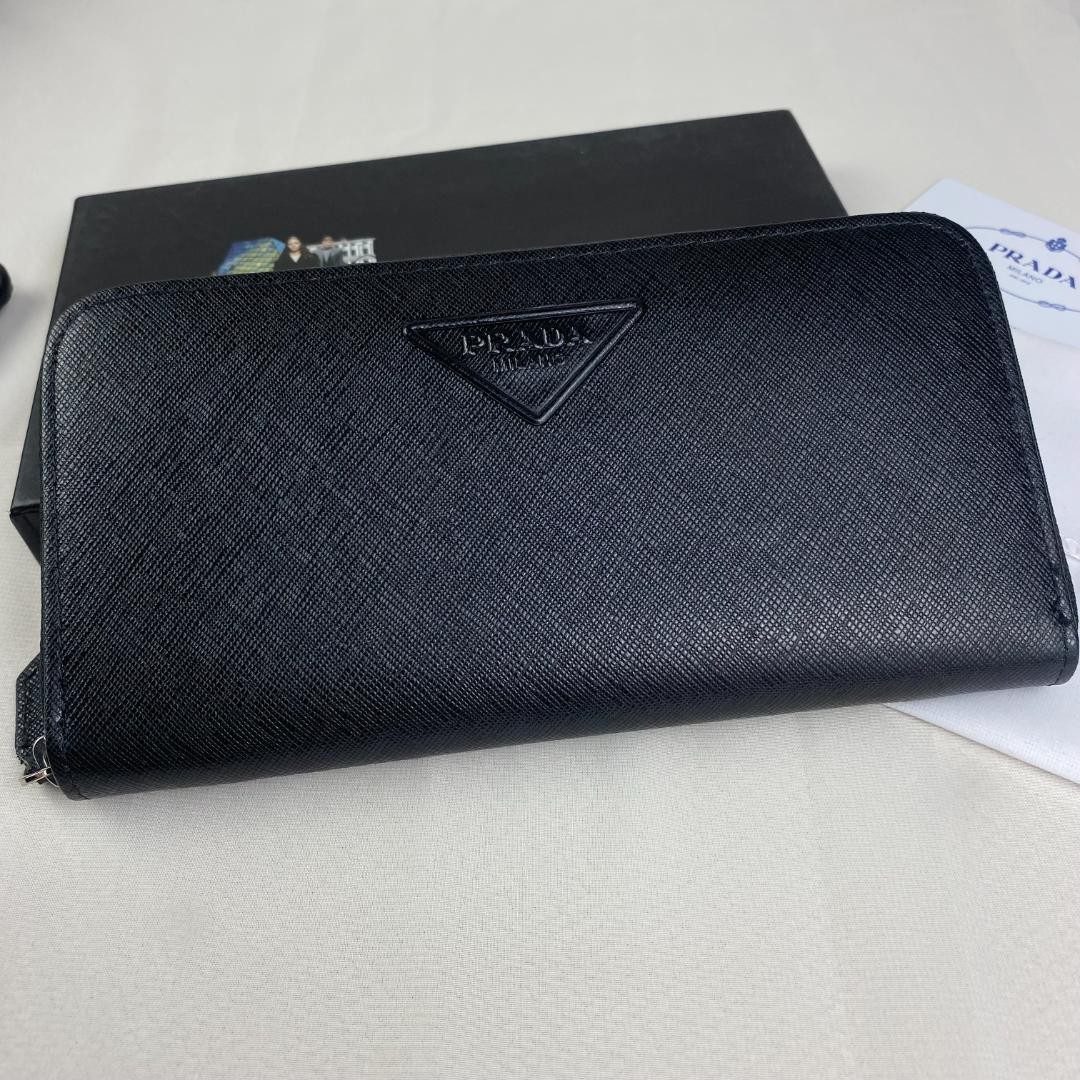 PRADA Black Leather Long Wallet