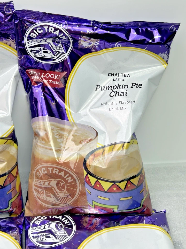 Mezcla instantánea en polvo Big Train Pumpkin Pie Chai Tea Latte 3,5 libras cada una (4 bolsas) Foto 4 de 4