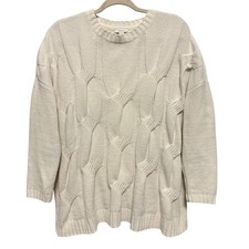 J. Jill Chenille Sweater Womens Medium White Cable Knit Minimalist Preppy Soft