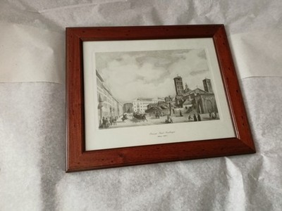 Vintage Piazza Sant Ambrogio Milano 1840 Bild gerahmt Holzrahmen Italien Kunstdr