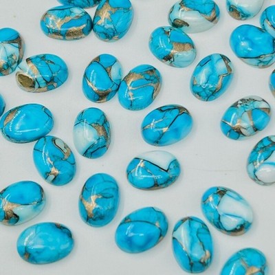 AAA+ Ice Blue Dahlia Copper Kingman Turquoise Cabochon Oval Shape Loose Gemstone