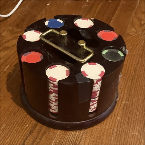Black Round Casino Poker Chip Carrier Carousel Caddy Rack with Handle