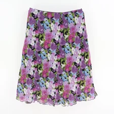 Elementz Midi Skirt Lined Womens L Multicolor Floral Polyester Stretch Chiffon