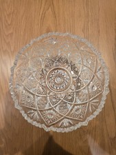 Vintage Heavy Cut Crystal Glass small Bowl Intricate Pattern, scallop tooth edge