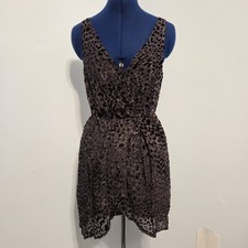 Rory Beca Y2K Black Silk Velvet Leopard Print Mini Dress Size XS