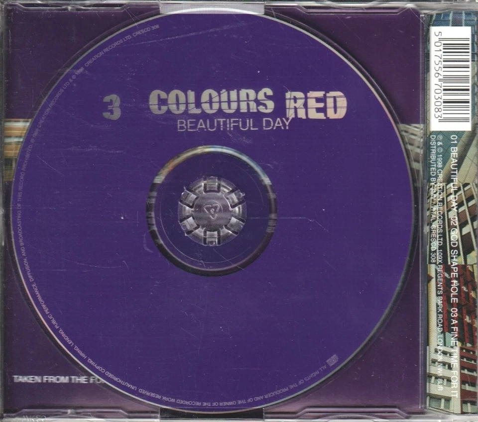 3 Farben Rot Schöner Tag CD UK Creation 1998 Single Teil 1 Mit Info Aufkleber - Bild 2 von 2