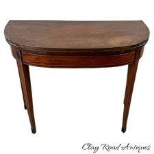 Hepplewhite federal mahogany line inlaid mahogany demi lune card game table