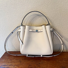 Tory Burch Ivory Pebbled Satchel Top Handle, Adjustable Strap, Dust Bag