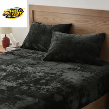 Velvet Fitted Sheet and Pillowcases Set, Luxury Soft Fuzzy Bottom Sheet with