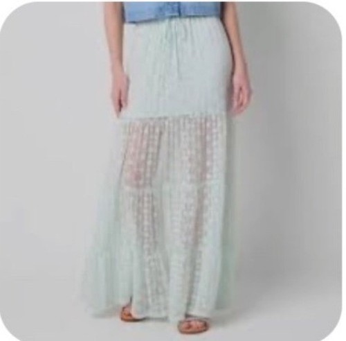 Sheer Lace Tiered Maxi Skirt In Ice Melt green Juniors XXL Arizona short lining