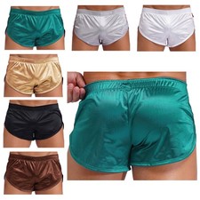 US YiZYiF Men's Side Split Satin Shorts Built-in Bulge Pouch Elastic Waistband