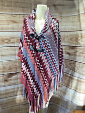    Unbranded Layered Shawl Cape Button Down Front Multicolor Knit with Fringe   