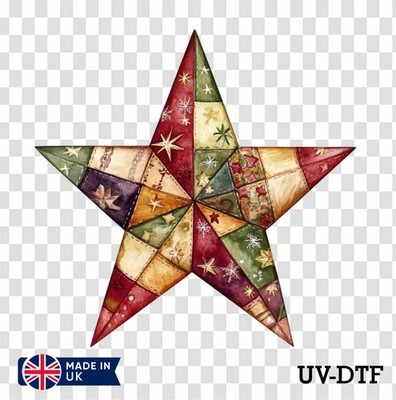 Weihnachten Patchwork Stern UV DTF Aufkleber - Glas Laptop Becher Tasse cs96