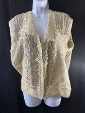 Norm Thompson Womens Vintage Wool Sweater Vest Size Large Ribbon Crochet Fall