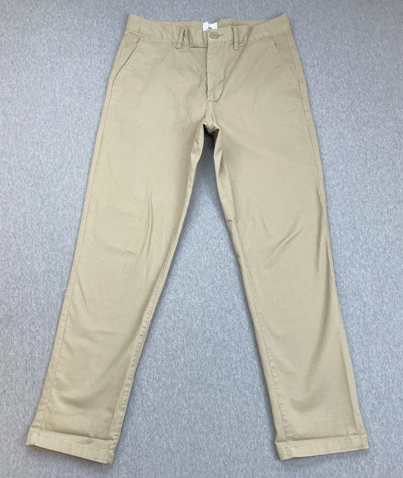 H&M Pants Mens 31 Beige Cotton Blend Stretch Slim Fit Chino Flat Front Straight