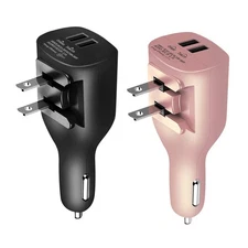 USB Car Charger,2-in-1 Portable Dual USB Car and Wall Charger with Foldable P...