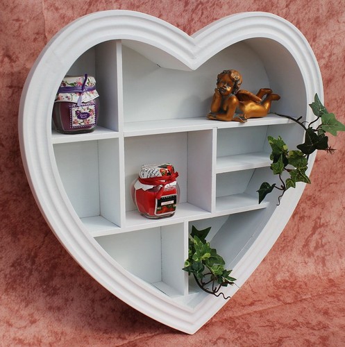 Seed box Heart 15K050 wooden 40 cm Wall shelf Collectors showcase Display case - Picture 5 of 6
