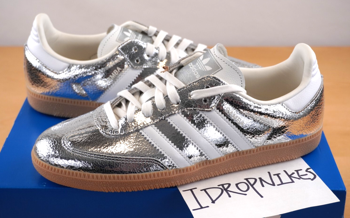Adidas Samba OG Silver Metallic Cracked Leather Women's Shoes