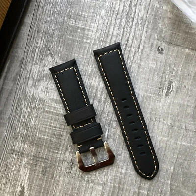 Noir Cuir Italien Bracelet Montre Pour Panerai Luminor Marina Pam 22mm 24mm 26mm - Photo 1/4