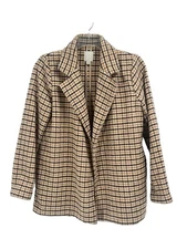 Joie Long Line Plaid Open Shacket Blazer Brown Sz Medium