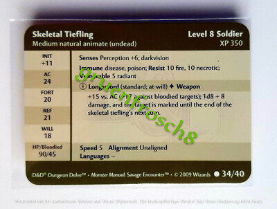  SKELETAL TIEFLING  34 C  DDM 3 MONSTER  SAVAGE ENCOUNTERS 2009  D&D STATS CARD
