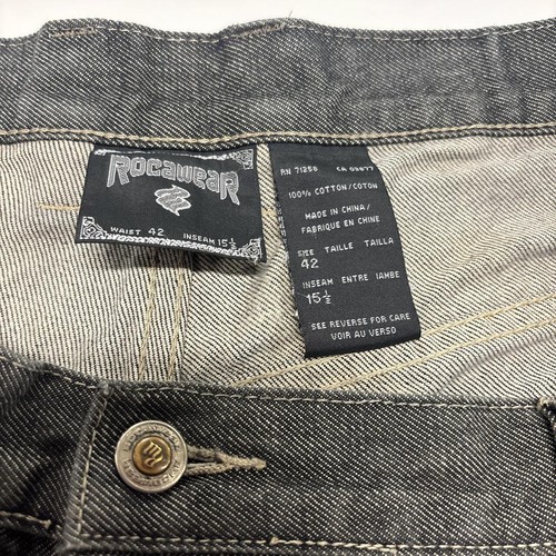 Rocawear Denim Jean Shorts Mens Size 42 Y2K Hip Hop Baggy Dark Wash - Picture 3 of 7