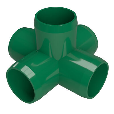 1'' 5-Way PVC Cross Fitting, Green (4-PK) FORMUFIT Furniture Grade, Made in USA