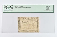 1761 10 Shillings North Carolina Colonial Currency PCGS 20 Very Fine *8056