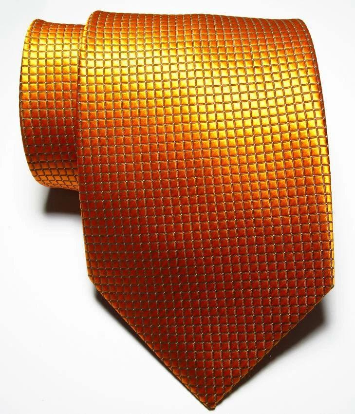 Nueva Corbata Clásica a Cuadros Dorado Blanco JACQUARD TEJIDA Seda Para Hombre Foto 2 de 2