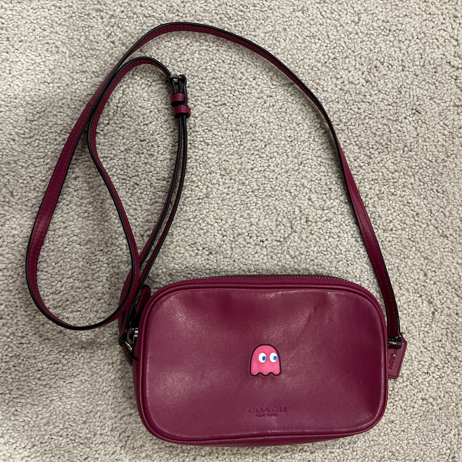 COACH PAC MAN CROSSBODY Hand Bag IN CALF Red LEATHER… Gem
