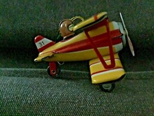 Vintage Metal Tin Toy Ornament Biplane  Pilot ZZ Toys Germany