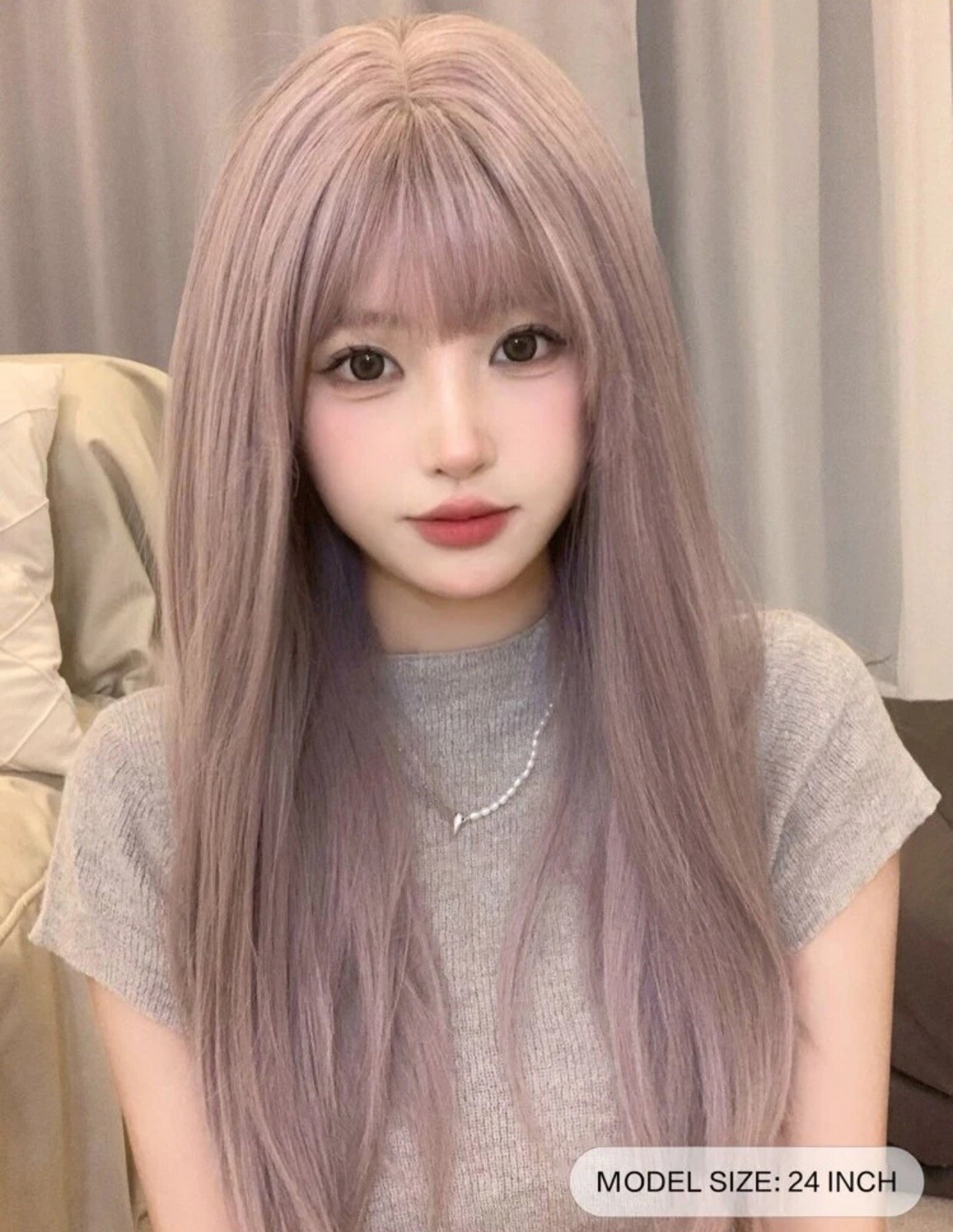 Perruque Rose Clair Lisse à Frange pour Cosplay et Soirées : Longueur 60cm et Bonnets