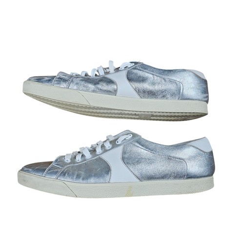 Celine Triomphe Silver & White Metallic Leather Low-Top Sneakers Mens Size 46 EU - Picture 5 of 9