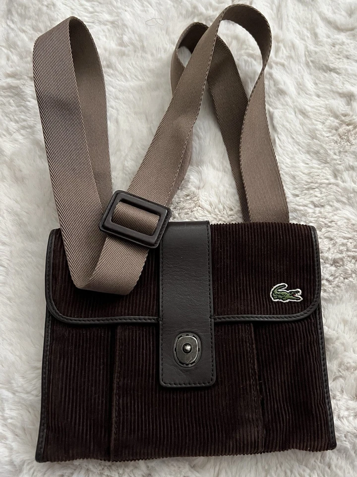 Vintage Lacoste Dark brown corduroy crossbody bag with adjustable strap - Image 4 of 4