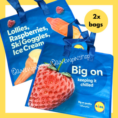 LIDL Einkaufstaschen blau Mix isoliert kühl kühl gefroren Lebensmittel Einkaufstasche x2