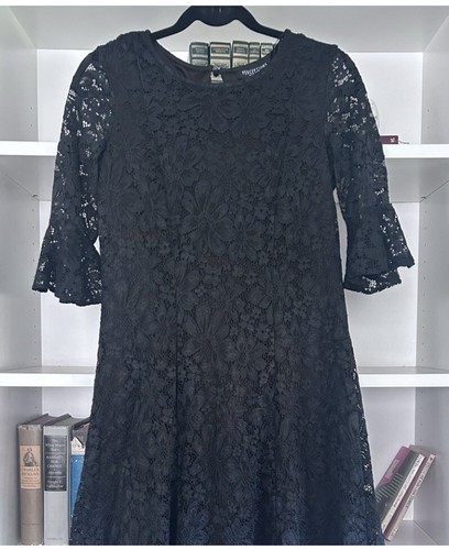 Beautiful Perceptions Dress Women's Black Lace 3/4 Flare Sleeve Sz Small - Picture 6 of 8