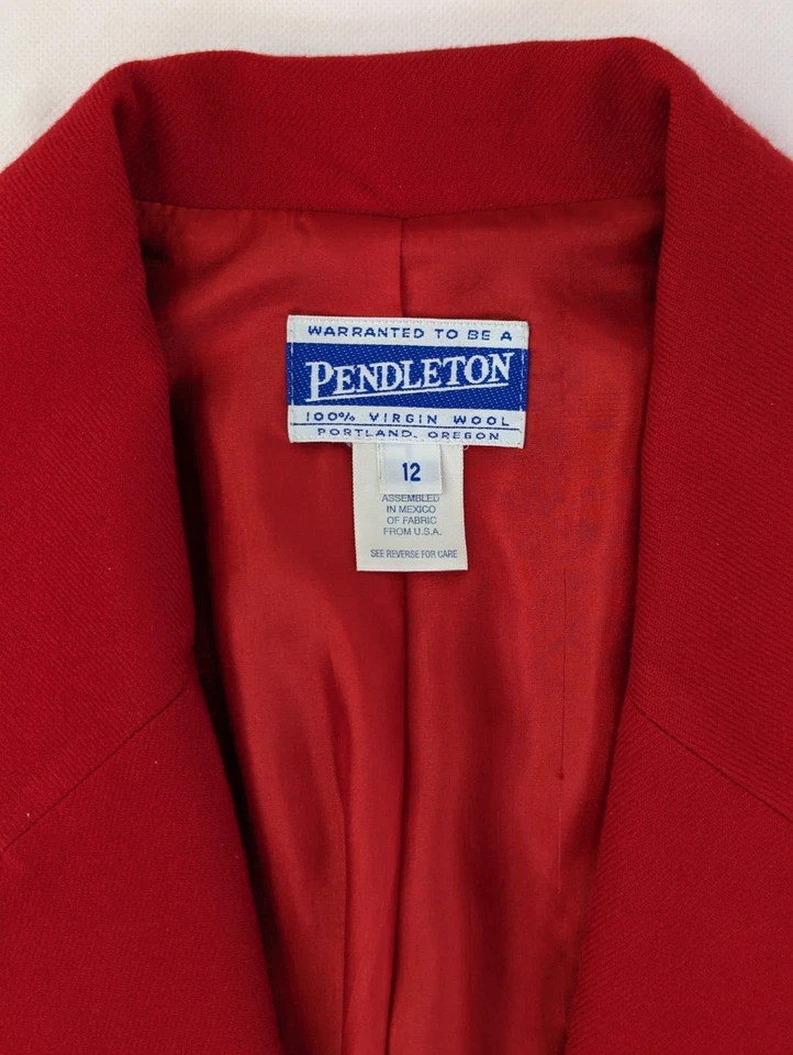 Pendleton Virgin Wool Blazer Jacket, WOMENS 12, Ruby Red Button Sport Coat - Image 4 of 4