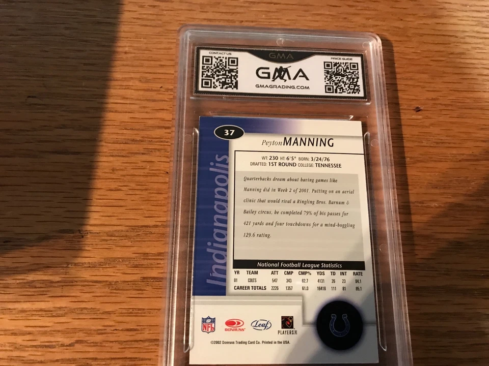 2002  Leaf Certified #37 Peyton Manning  GMA 9 - Image 2 of 2