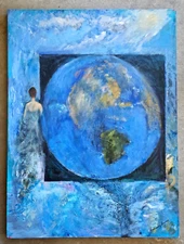 Planet Earth Flying Woman Original Psychedelic Abstract Expressionist Painting