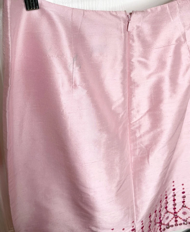 OSCAR de la RENTA Pink Dupioni Silk Beaded Embellished Pencil Skirt 8P = Petite - Image 4 of 4