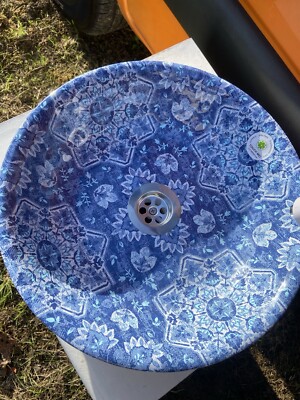 Wohnmobil Waschbecken Melamin Mandala groß blau weiß Blumenmuster Deko Muster  