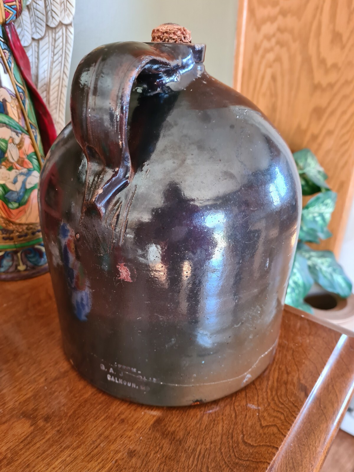 OLD STONEWARE WHISKEY JUG CROCK C1880'S G.A. JEGGLIN Calhoun MISSOURI